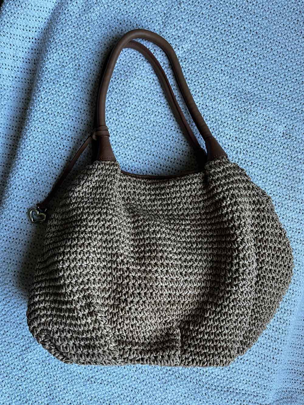 Brighton Tan Straw Crochet Shoulder Bag with Heart Charm